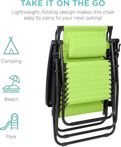 Folding Zero Gravity Outdoor Recliner Patio Lounge Chair w/Adjustable Canopy Shade, Headrest, Side Accessory Tray, Textilene Mesh - Beige
