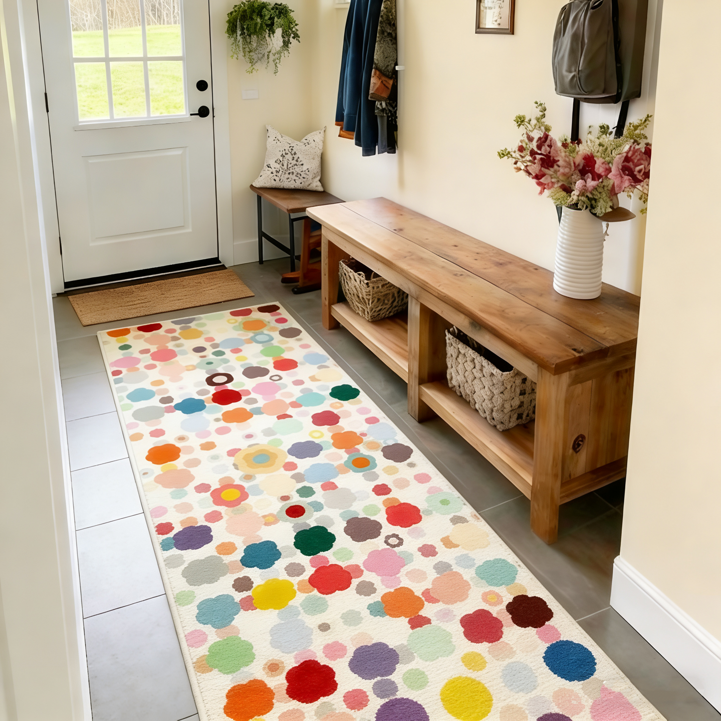 Colorful Polka Washable Runner Rug