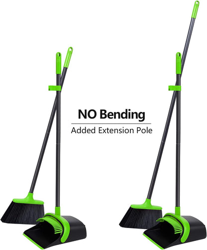 Broom with Dustpan Combo Set, Upgrade Broom and Dustpan Set for Home, 52'' Long Handle Broom and Dustpan Set, Standing Dustpan and Broom for Kitchen Office Lobby Floor