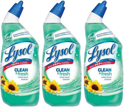 Lysol Cling Gel Toilet Bowl Cleaner, Country Scent, 24 Fl Oz (Pack of 3)