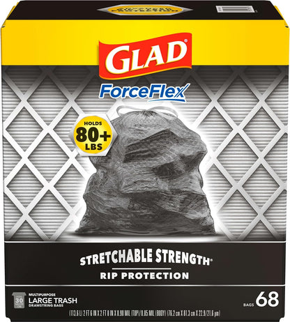 Glad Large Drawstring Trash Bags, ForceFlex 30 Gallon Black Trash Bags, 50 Count (Package May Vary)