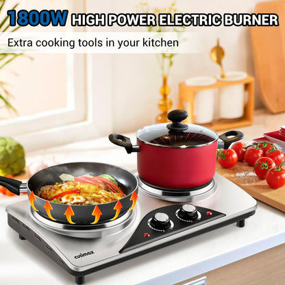 CUSIMAX Electric Hot Plate for Cooking Portable Single Burner 1500W Cast Iron hot plates Heat-up in Seconds Adjustable Temperature Control Stainless Steel Non-Slip Rubber Feet Upgraded Version B101