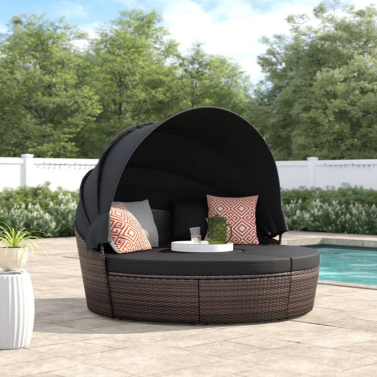 💝2024 HomeGood Solid Wood Wicker Swing Chair With Stand Rain Cover Included