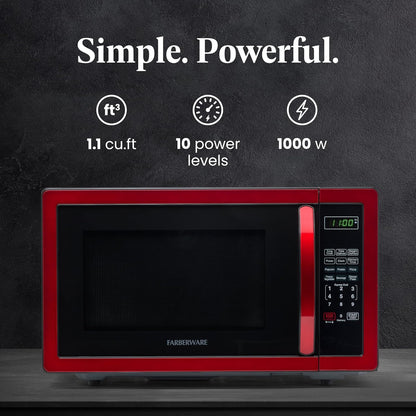 Farberware Countertop Microwave 1000 Watts, 1.1 cu ft - Microwave Oven With LED Lighting and Child Lock - Perfect for Apartments and Dorms - Easy Clean Stainless Steel
