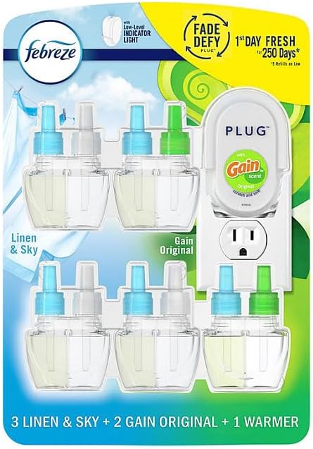 Febreze Plug in Air Fresheners, Gain Original Scent, Odor Eliminator for Strong Odors, Scented Oil Refill (3 Count)