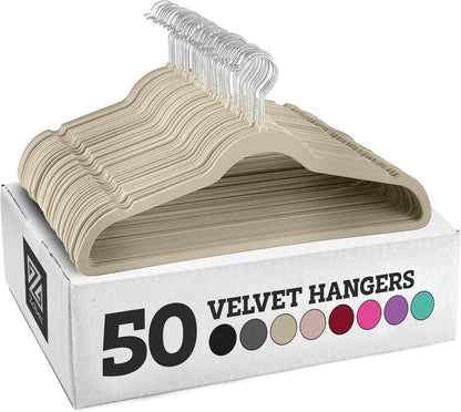 Zober Velvet Hangers 50 Pack - Heavy Duty Black Hangers for Coats, Pants & Dress Clothes - Non Slip Clothes Hanger Set - Space Saving Felt Hangers for Clothing