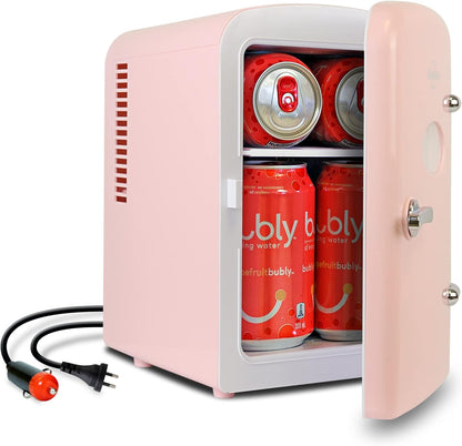 Coca-Cola Classic Coke Bottle 4L Mini Fridge w/ 12V DC and 110V AC Cords, 6 Can Portable Cooler, Personal Travel Refrigerator for Snacks Lunch Drinks Cosmetics, Desk Home Office Dorm, Red