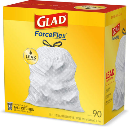 Glad Trash Bags, ForceFlex Tall Kitchen Drawstring Garbage Bags 13 Gallon White Trash Bag, Gain Moonlight Breeze scent with Febreze Freshness 100 Count (Package May Vary)