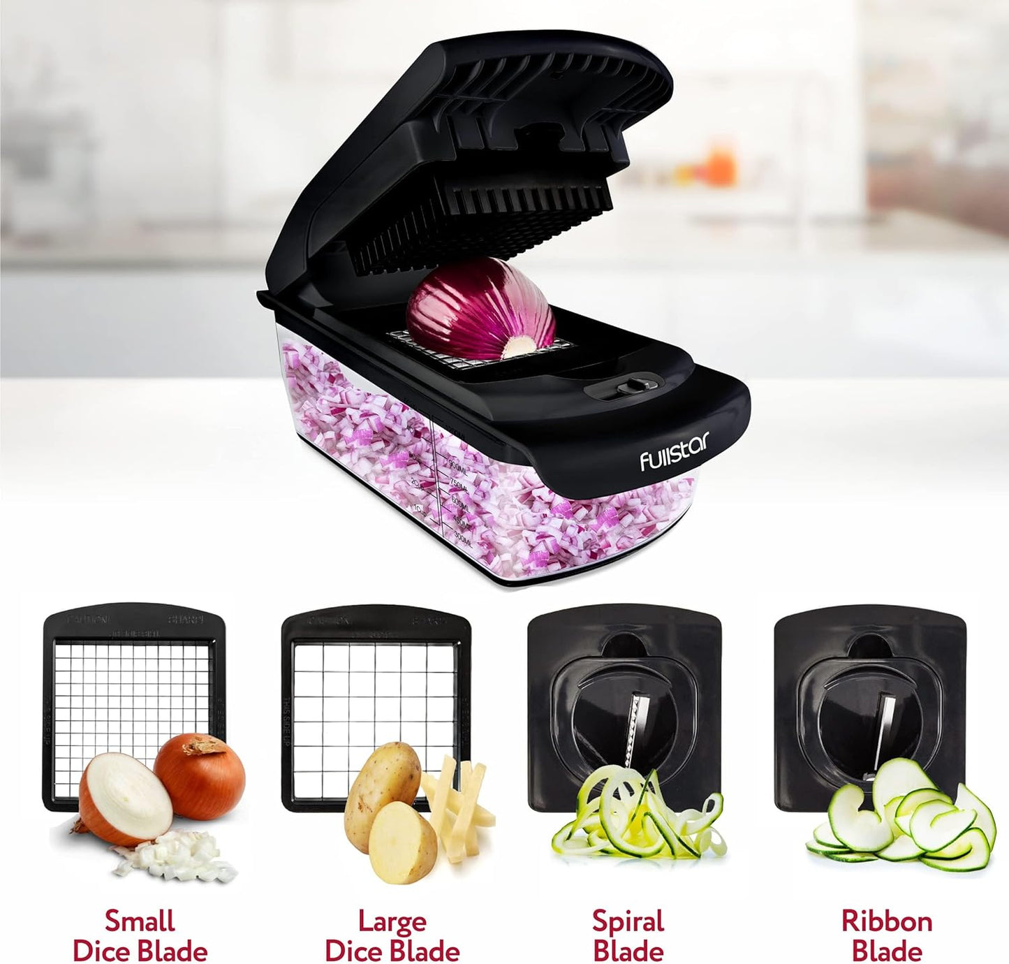 Fullstar Vegetable Chopper - Food Chopper - Onion Chopper - Vegetable Slicer & Spiralizer - Veggie Chopper with Container - Kitchen Gadgets - Home Essentials - Kitchen Accessories (4 in 1, White)