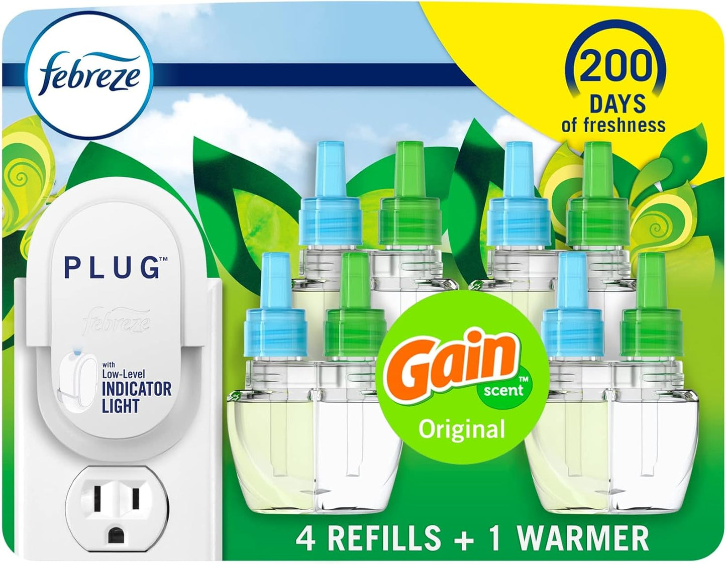 Febreze Plug in Air Fresheners, Gain Original Scent, Odor Eliminator for Strong Odors, Scented Oil Refill (3 Count)