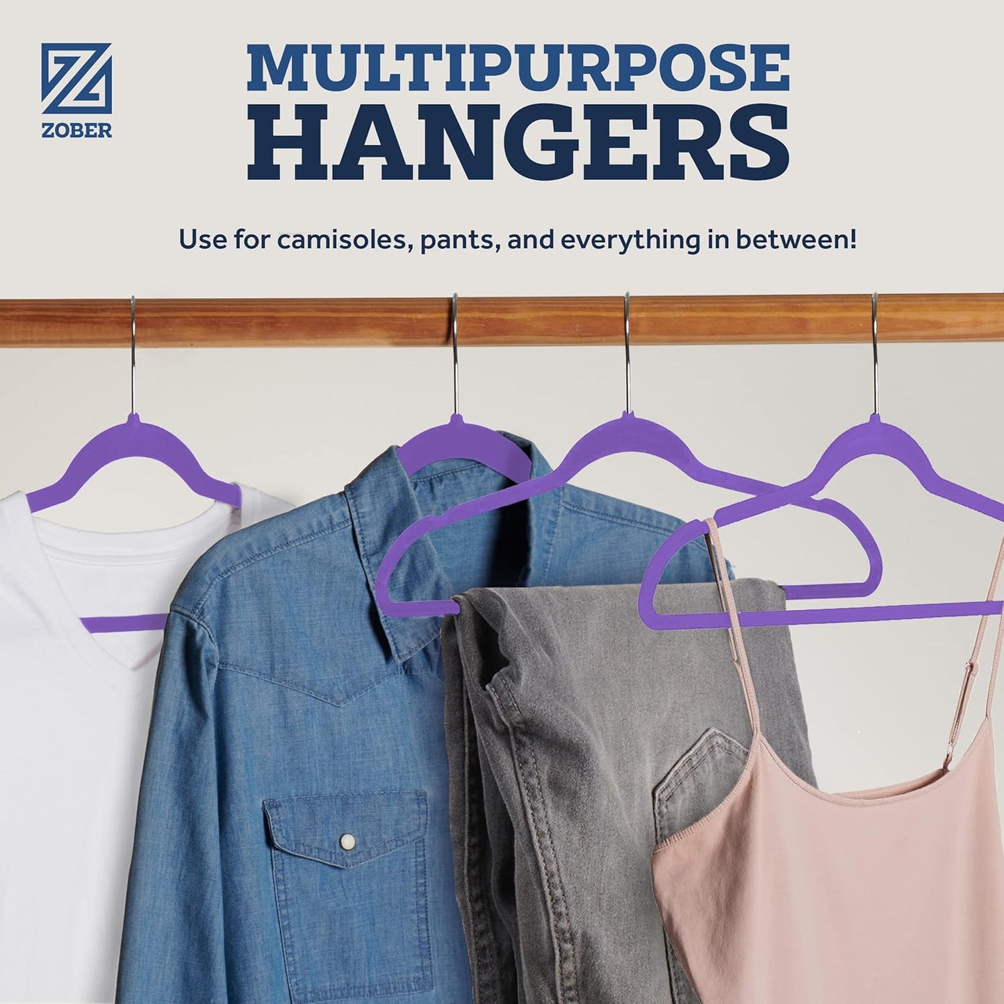 Zober Velvet Hangers 50 Pack - Heavy Duty Black Hangers for Coats, Pants & Dress Clothes - Non Slip Clothes Hanger Set - Space Saving Felt Hangers for Clothing