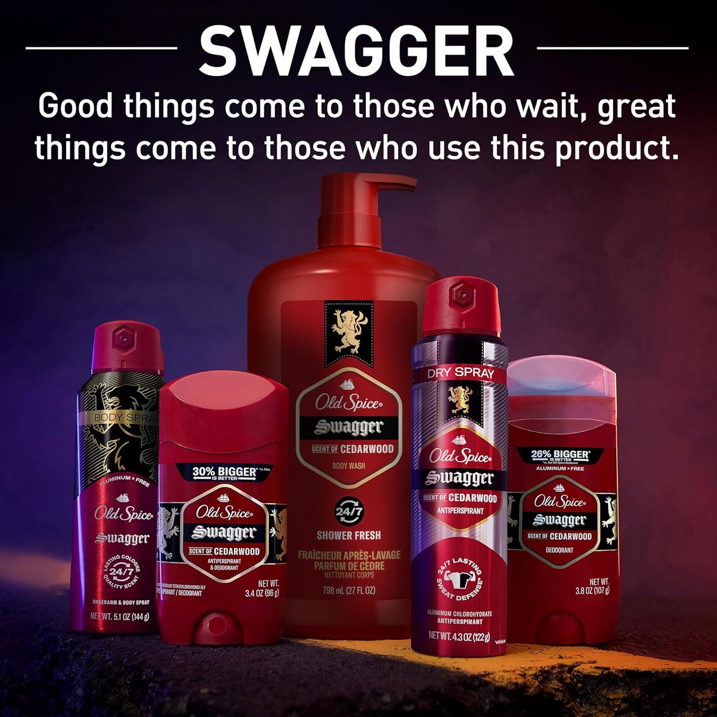 Old Spice Body Wash for Men, 24/7 Shower Fresh with Lasting Scent, Red Collection, Swagger with Cedarwood Scent, 24 fl oz (Pack of 2)