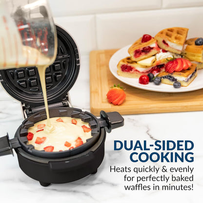 Nostalgia MyMini Cars and Trucks Shape Electric Waffle Maker, 5-Inch Non-Stick Griddle for Waffles, Hash Browns, Eggs, and More, Yellow
