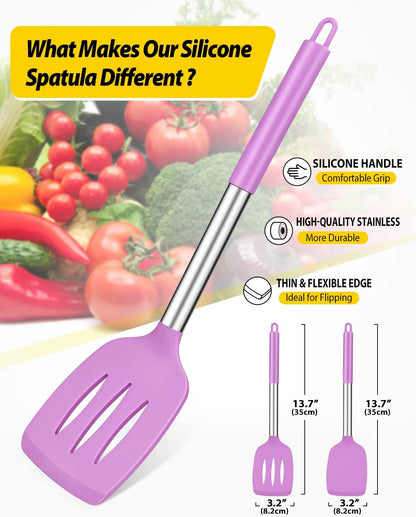 Pack of 2 Silicone Solid Turner,Non Stick Slotted Kitchen Spatulas,High Heat Resistant BPA Free Cooking Utensils,Ideal Cookware for Fish,Eggs,Pancakes (Black)