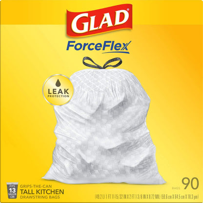 Glad Trash Bags, ForceFlex Tall Kitchen Drawstring Garbage Bags 13 Gallon White Trash Bag, Gain Moonlight Breeze scent with Febreze Freshness 100 Count (Package May Vary)