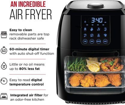 CHEFMAN Multifunctional Digital Air Fryer+ Rotisserie, Dehydrator, Convection Oven, 17 Touch Screen Presets Fry, Roast, Dehydrate, Bake, XL 10L Family Size, Auto Shutoff, Large Easy-View Window, Black