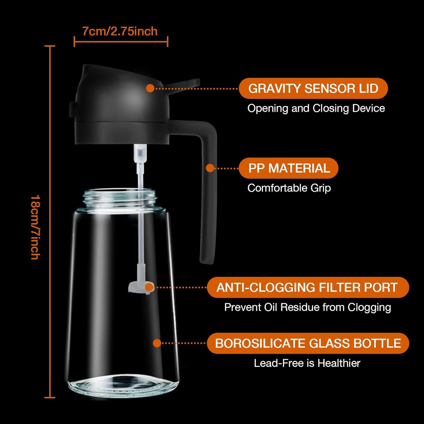YARRAMATE Oil Sprayer for Cooking, 2 in 1 Olive Oil Dispenser Bottle for Kitchen, 16oz/470ml Premium Glass Oil Bottle, Food-grade Oil Mister for Air Fryer, Salad, Frying, BBQ (Creamy White)