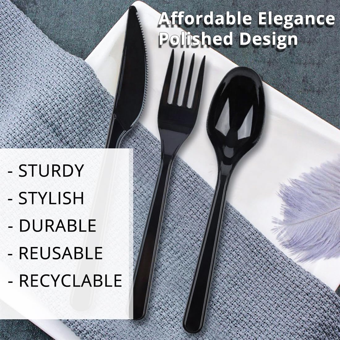 Party Bargains Disposable Cutlery set, SAPPHIRE Design, Clear Color, 360 Pieces: 180 Forks, 120 Spoons, 60 Knives