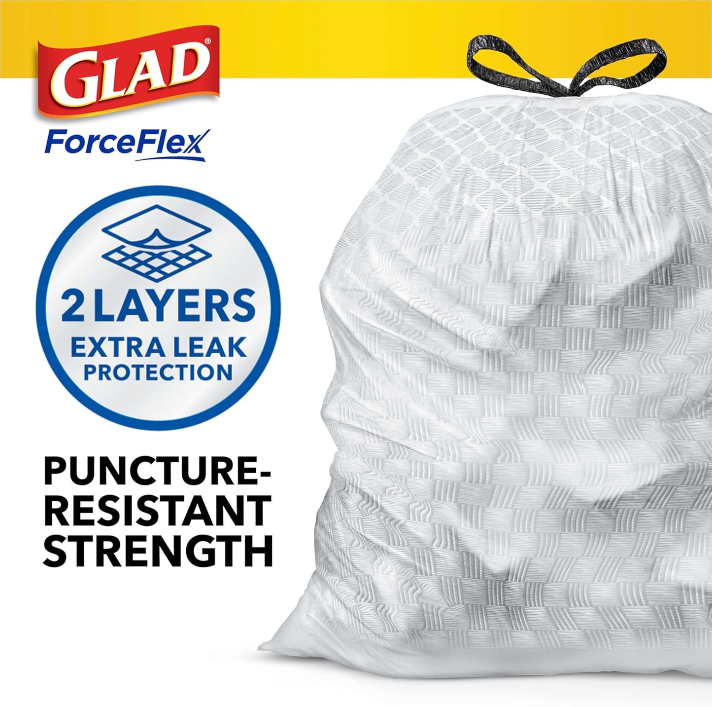 Glad Tall Kitchen Drawstring Trash Bags - Odorshield 13 Gallon White Trash Bag, Febreze Fresh Clean, 110 Count