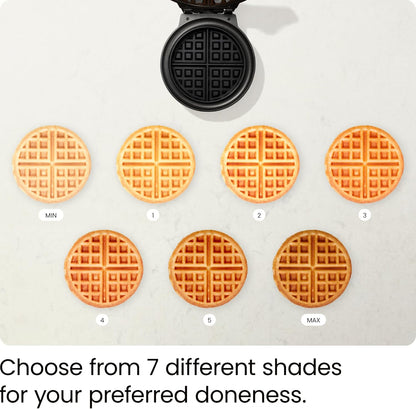 Chefman Anti-Overflow Belgian Waffle Maker w/Shade Selector, Temperature Control, Mess Free Moat, Round Iron w/Nonstick Plates & Cool Touch Handle, Measuring Cup Included, Black