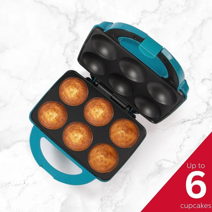 Holstein Housewares Non-Stick Cupcake Maker, Teal - Makes 6 Cupcakes, Muffins, Cinnamon Buns - Birthdays, Holidays, and More