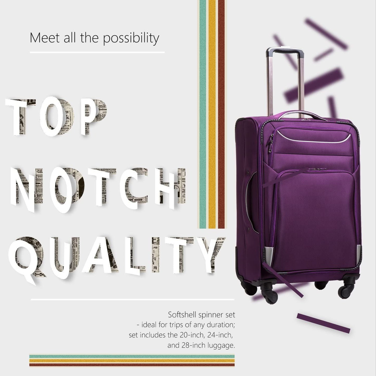 Luggage 3 Piece Set Suitcase Spinner Softshell lightweight
