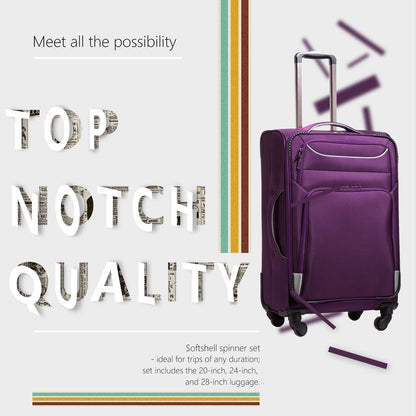 Luggage 3 Piece Set Suitcase Spinner Softshell lightweight