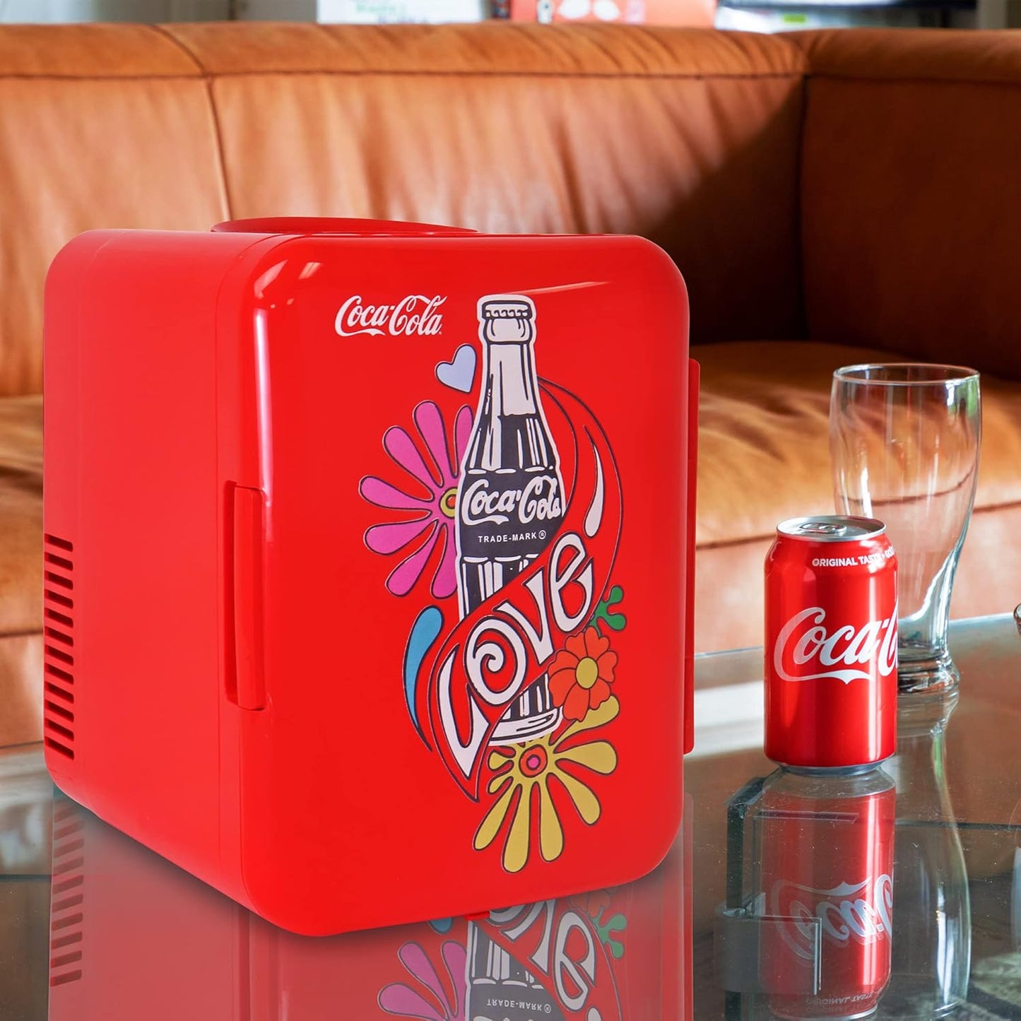 Coca-Cola Classic Coke Bottle 4L Mini Fridge w/ 12V DC and 110V AC Cords, 6 Can Portable Cooler, Personal Travel Refrigerator for Snacks Lunch Drinks Cosmetics, Desk Home Office Dorm, Red