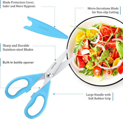 iBayam Kitchen Scissors All Purpose Heavy Duty Meat Poultry Shears, Dishwasher Safe Food Cooking Scissors Stainless Steel Utility Scissors, 2-Pack (Black Red, Black Gray)