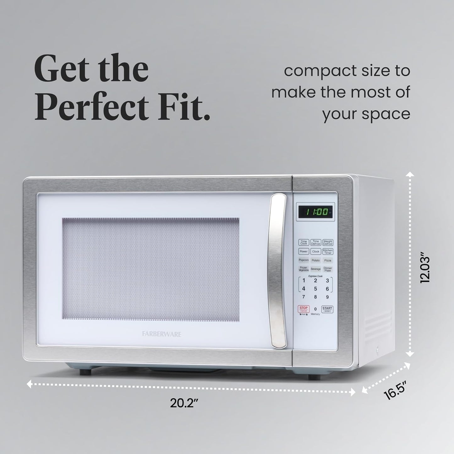 Farberware Countertop Microwave 1000 Watts, 1.1 cu ft - Microwave Oven With LED Lighting and Child Lock - Perfect for Apartments and Dorms - Easy Clean Stainless Steel