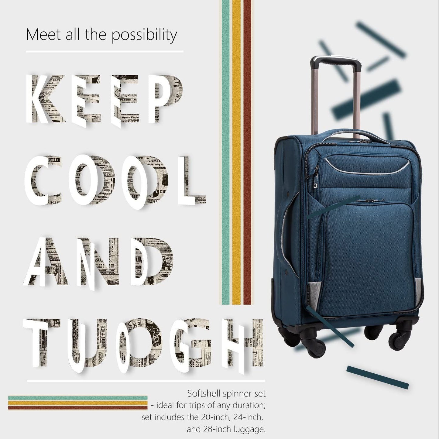 Luggage 3 Piece Set Suitcase Spinner Softshell lightweight