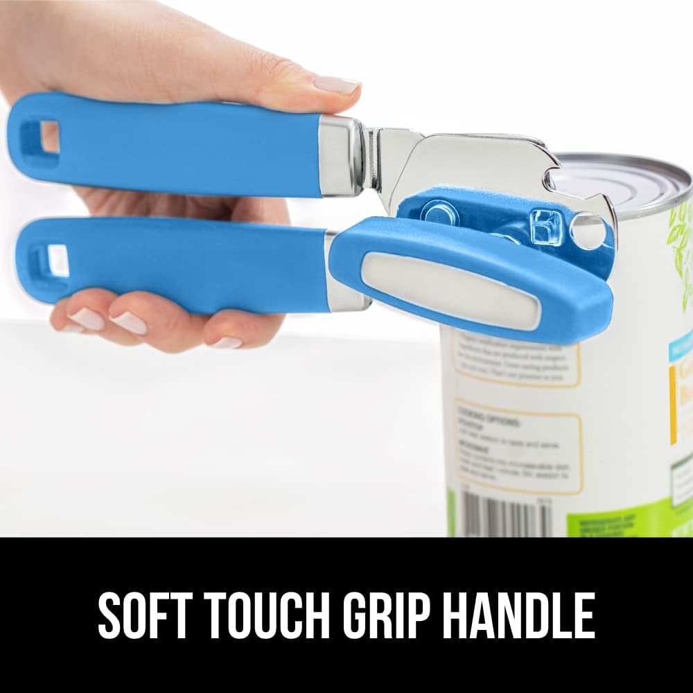 The Original Gorilla Grip Heavy Duty Stainless Steel Smooth Edge Manual Can Opener and Bottle Openers, Soft Handle, Rust Proof Oversized Handheld Easy Turn Knob, Multifunctional Kitchen Tool, Black