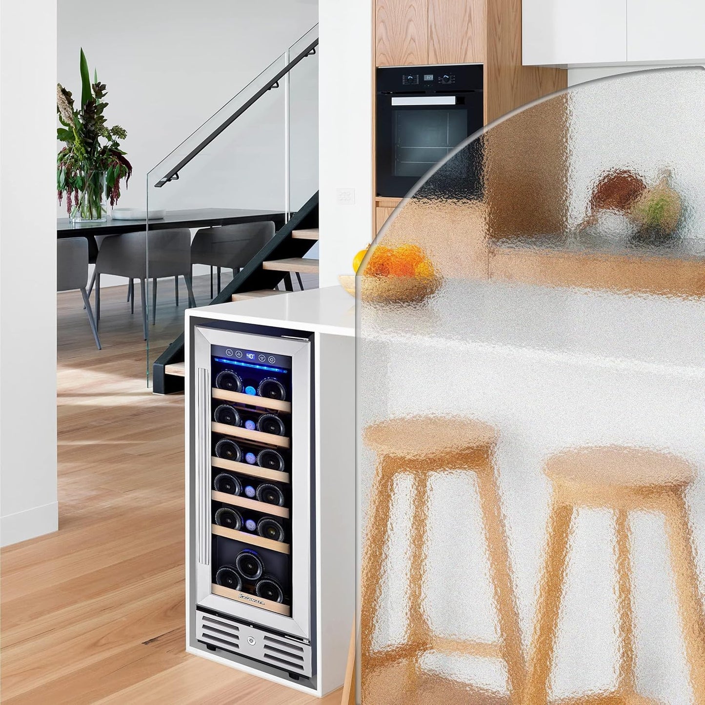Kalamera 24 inch Wine Cooler, 46 Bottle - Dual Zone Built-in or Freestanding Fridge with Stainless Steel Reversible Glass Door, for Home, Kitchen, or Office.