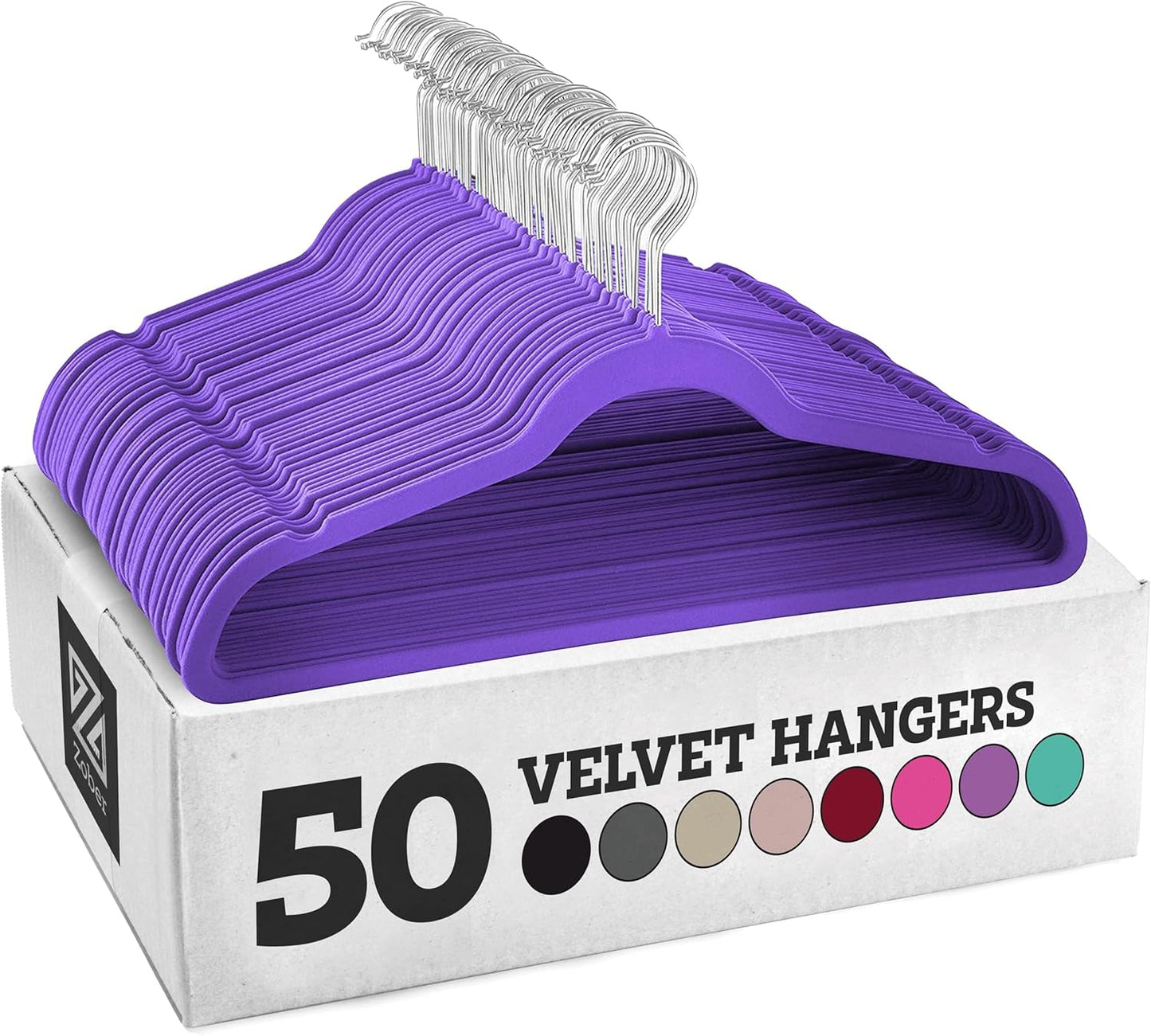 Zober Velvet Hangers 50 Pack - Heavy Duty Black Hangers for Coats, Pants & Dress Clothes - Non Slip Clothes Hanger Set - Space Saving Felt Hangers for Clothing