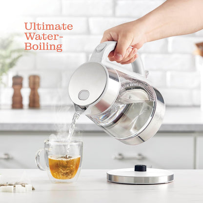 Speed-Boil Electric Kettle For Coffee & Tea - 1.7L Water Boiler 1500W, Borosilicate Glass, Easy Clean Wide Opening, Auto Shut-Off, Cool Touch Handle, LED Light. 360° Rotation, Boil Dry Protection