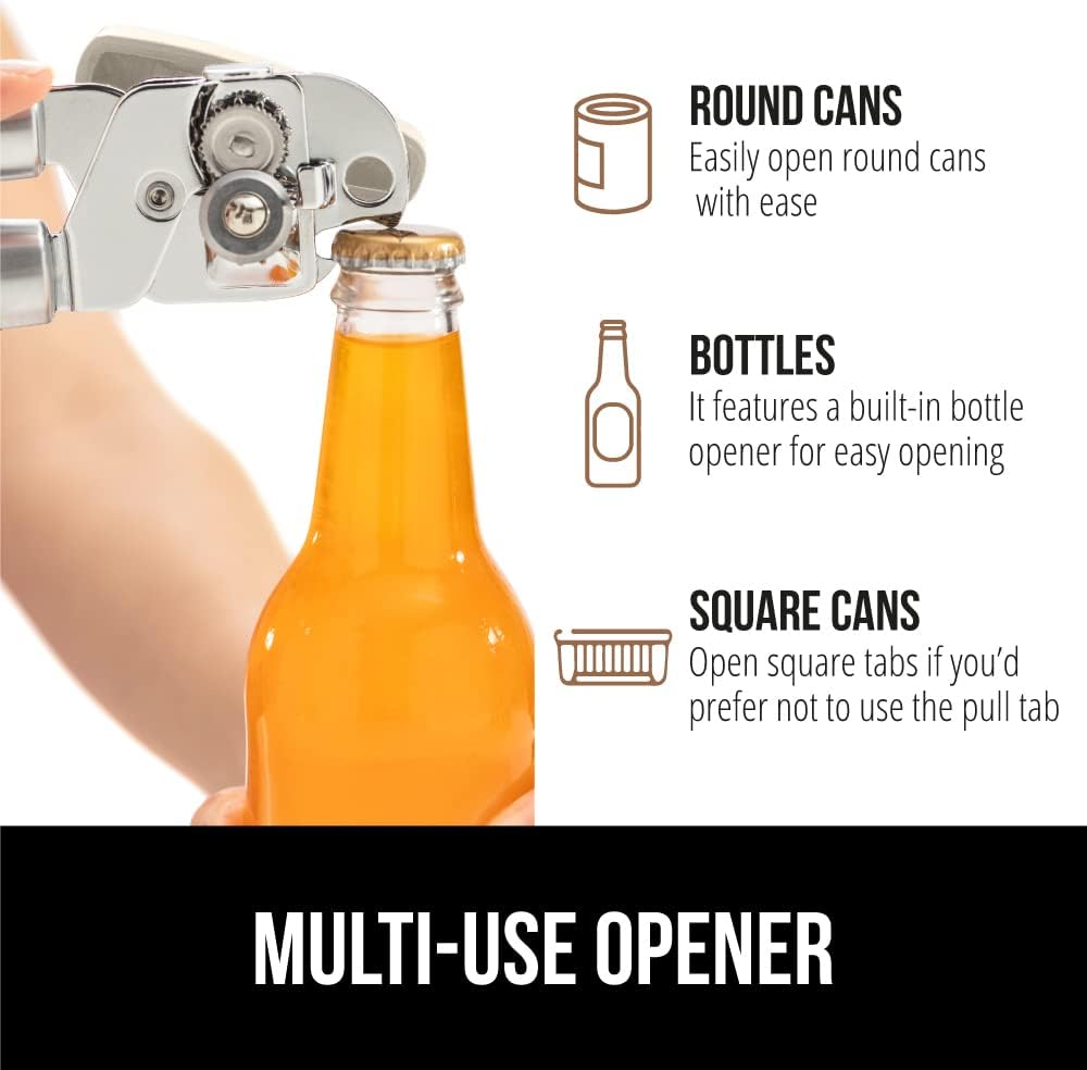 The Original Gorilla Grip Heavy Duty Stainless Steel Smooth Edge Manual Can Opener and Bottle Openers, Soft Handle, Rust Proof Oversized Handheld Easy Turn Knob, Multifunctional Kitchen Tool, Black