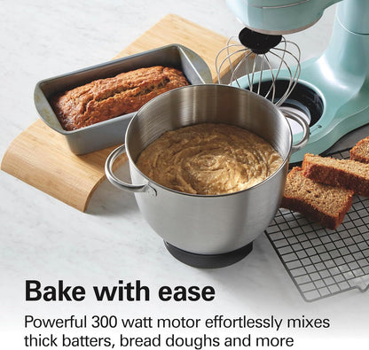 Hamilton Beach Electric Stand Mixer, 4 Quarts, Dough Hook, Flat Beater Attachments, Splash Guard 7 Speeds with Whisk, Black with Top Handle