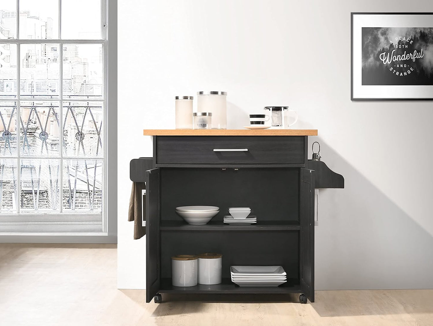 Hodedah Kitchen Island with Spice Rack
