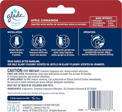 Glade PlugIns Refills Air Freshener, Scented and Essential Oils for Home and Bathroom, Apple Cinnamon, 3.35 Fl Oz, 5 Count