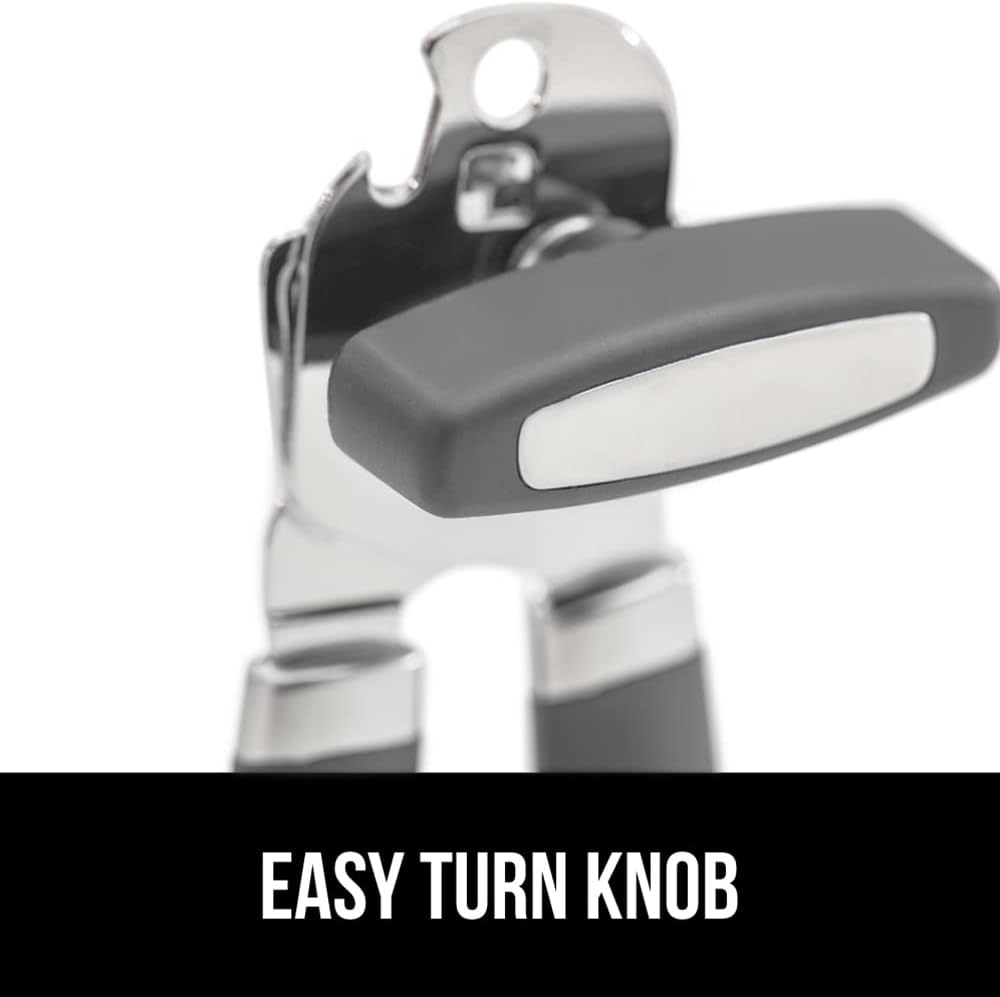 The Original Gorilla Grip Heavy Duty Stainless Steel Smooth Edge Manual Can Opener and Bottle Openers, Soft Handle, Rust Proof Oversized Handheld Easy Turn Knob, Multifunctional Kitchen Tool, Black