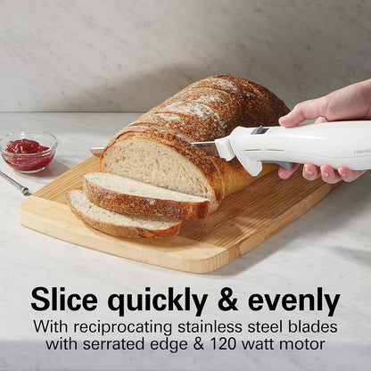 Hamilton Beach Electric Knife Set for Carving Meats, Poultry, Bread, Crafting Foam & More, Reciprocating Serrated Stainless Steel Blades, Ergonomic Design Storage Case + Fork Included, 5 Foot Cord