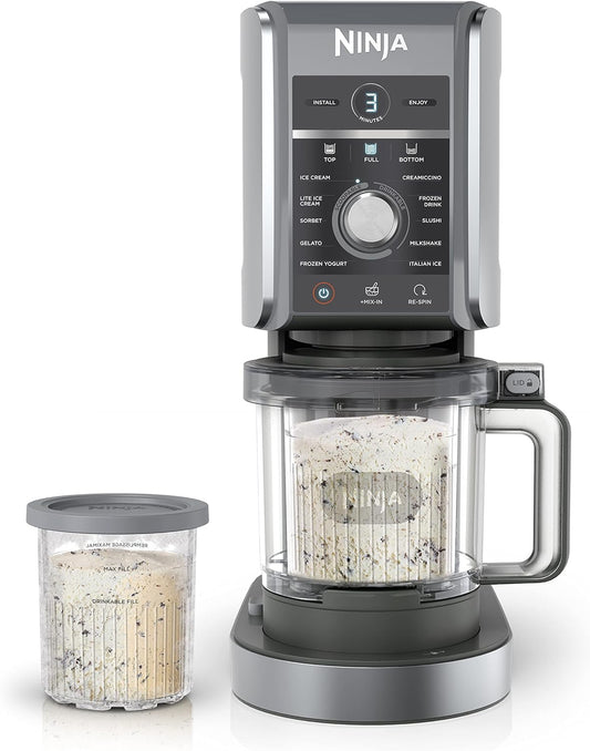 Ninja CREAMi Deluxe 11-in-1 Ice Cream & Frozen Treat Maker for Ice Cream, Sorbet, Milkshakes, Frozen Yogurt, & More, 11 Programs, XL Capacity, Silver, Includes (2) Family-Sized 24 oz. Tubs