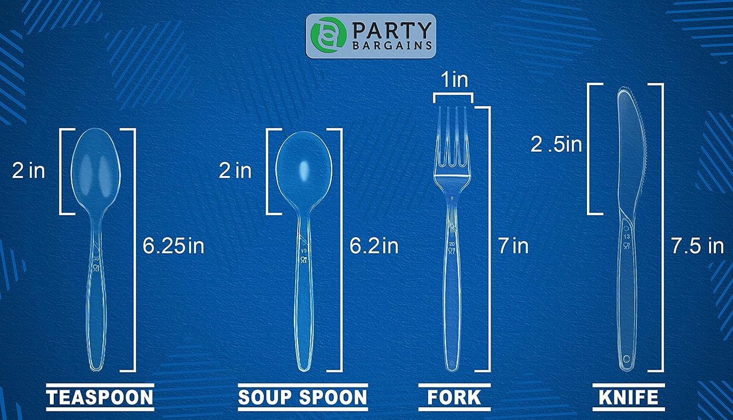 Party Bargains Disposable Cutlery set, SAPPHIRE Design, Clear Color, 360 Pieces: 180 Forks, 120 Spoons, 60 Knives