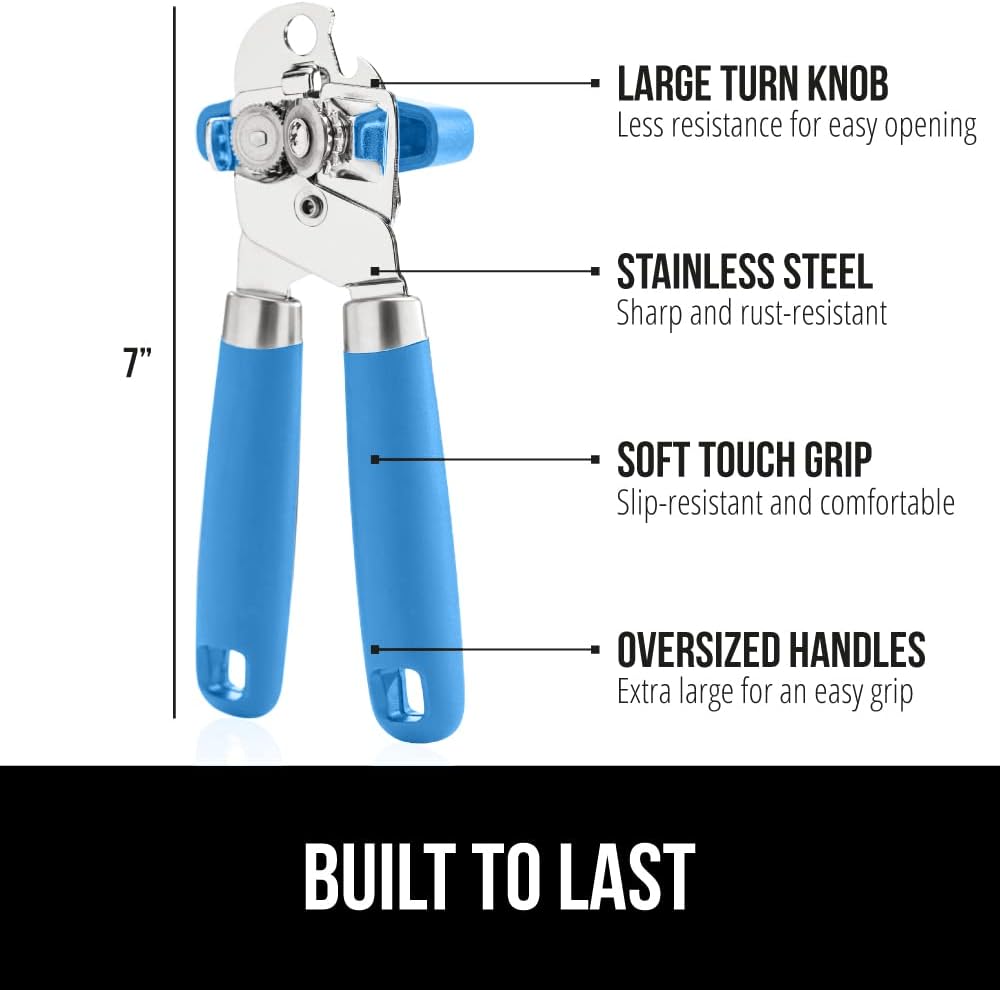 The Original Gorilla Grip Heavy Duty Stainless Steel Smooth Edge Manual Can Opener and Bottle Openers, Soft Handle, Rust Proof Oversized Handheld Easy Turn Knob, Multifunctional Kitchen Tool, Black