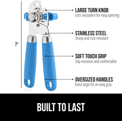 The Original Gorilla Grip Heavy Duty Stainless Steel Smooth Edge Manual Can Opener and Bottle Openers, Soft Handle, Rust Proof Oversized Handheld Easy Turn Knob, Multifunctional Kitchen Tool, Black