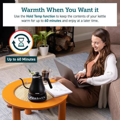COSORI Electric Gooseneck Kettle with 5 Temperature Control Presets, Pour Over Kettle for Coffee & Tea, Hot Water Boiler, 100% Stainless Steel Inner Lid & Bottom, 1200W/0.8L