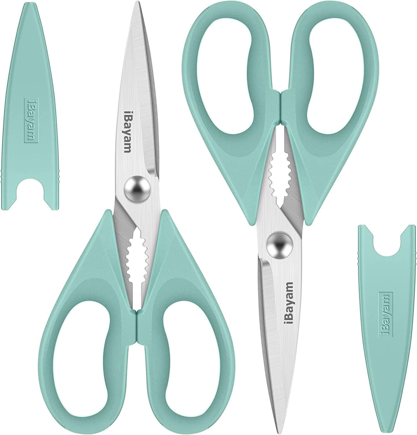 iBayam Kitchen Scissors All Purpose Heavy Duty Meat Poultry Shears, Dishwasher Safe Food Cooking Scissors Stainless Steel Utility Scissors, 2-Pack (Black Red, Black Gray)