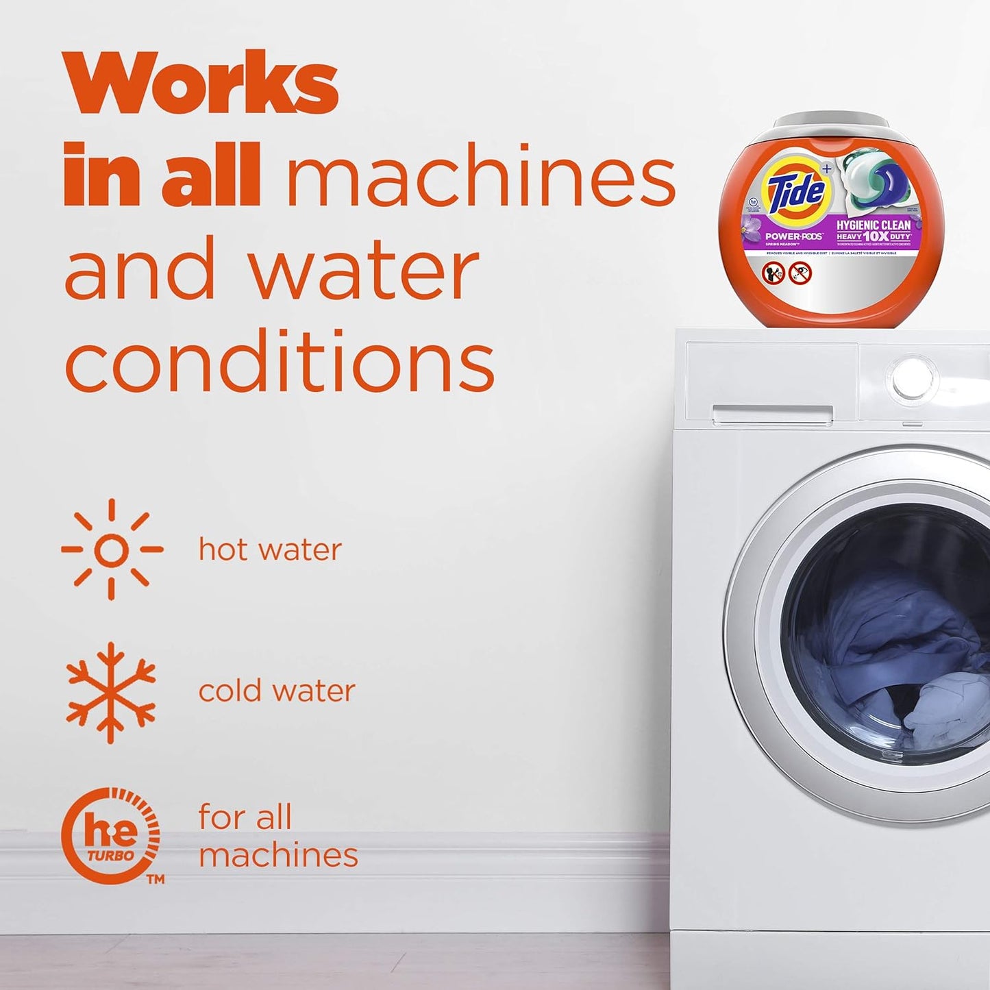 Tide Hygienic Clean Heavy 10x Duty Power PODS Laundry Detergent Pacs For Visible and Invisible Dirt, Spring Meadow Scent, 45 Count