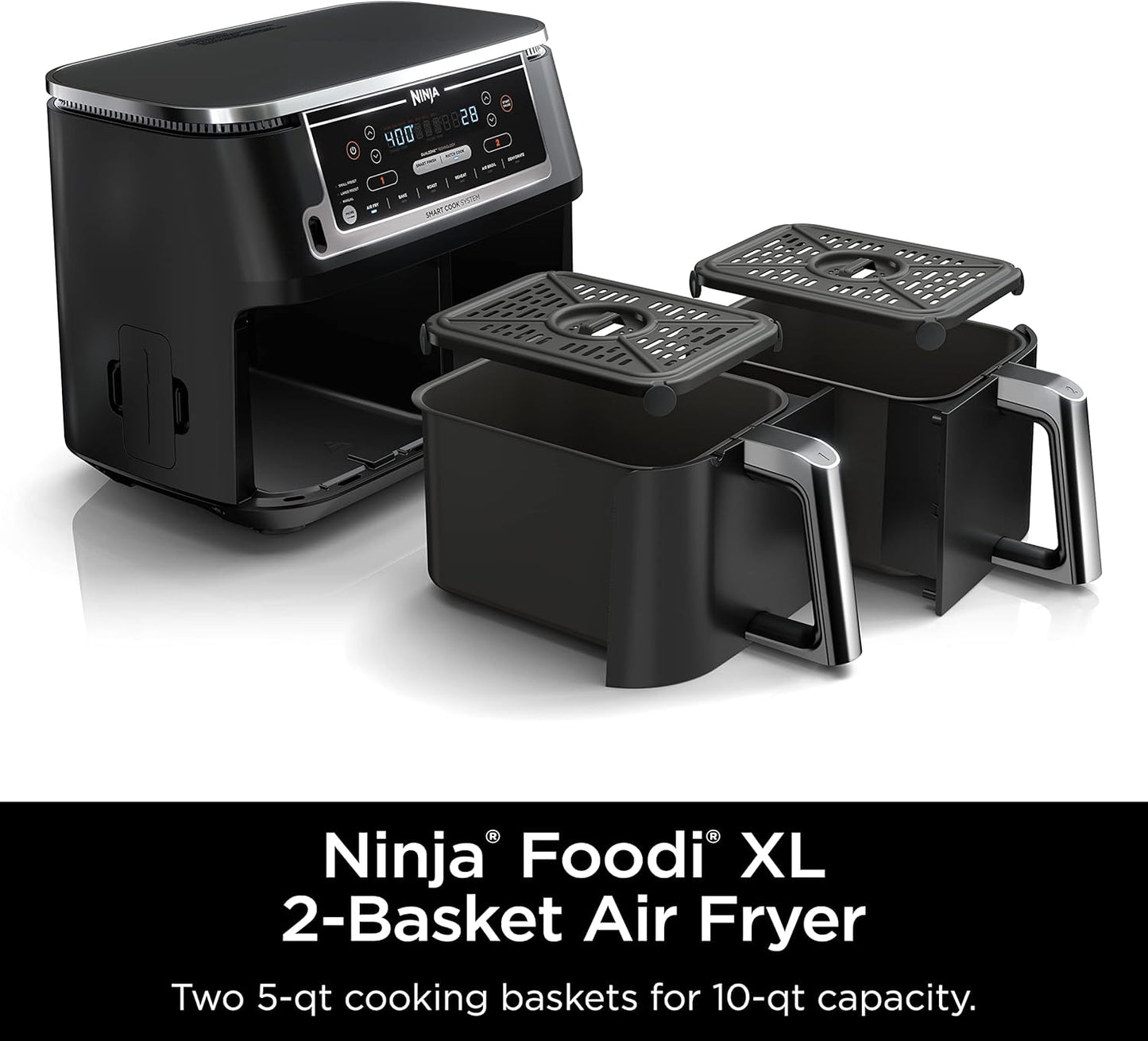 Ninja Air Fryer, Thermometer, Roast, Bake, Air Fry, Crisps, Broil, Reheats, Keep Warm, 10-in-1, Fries, Frozen Food, Veggies, and Meat, Quick Meals, Healthy Meals, Less Oil, 10 QT, Grey, DZ550