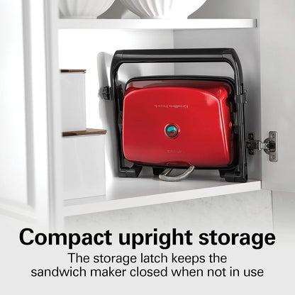 Hamilton Beach Panini Press Sandwich Maker & Electric Indoor Grill with Locking Lid, Opens 180 Degrees for any Thickness for Quesadillas, Burgers & More, Nonstick 8" x 10" Grids, Chrome (25460AG)